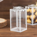 25 Pack Clear Rectangle Candy Gift Boxes With Bowknot and White Lace Pattern, 4" Transparent Plastic Party Favor Boxes - 2"x2"x4" - Bell Racket Store