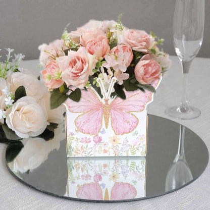 25 - Pack Disposable Food Trays White/Pink Glitter Butterfly Design Cardstock - Whimsical Disposable Serving Tray Food Boats for Girls Birthday Baby Shower Party Supplies 6"x7" - Bell Racket Store