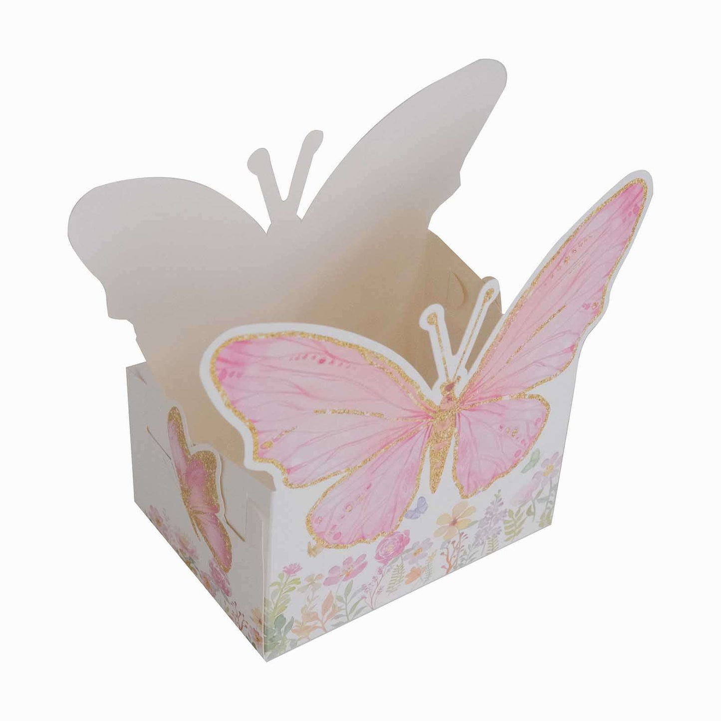 25 - Pack Disposable Food Trays White/Pink Glitter Butterfly Design Cardstock - Whimsical Disposable Serving Tray Food Boats for Girls Birthday Baby Shower Party Supplies 6"x7" - Bell Racket Store