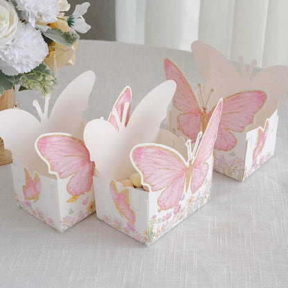 25 - Pack Disposable Food Trays White/Pink Glitter Butterfly Design Cardstock - Whimsical Disposable Serving Tray Food Boats for Girls Birthday Baby Shower Party Supplies 6"x7" - Bell Racket Store