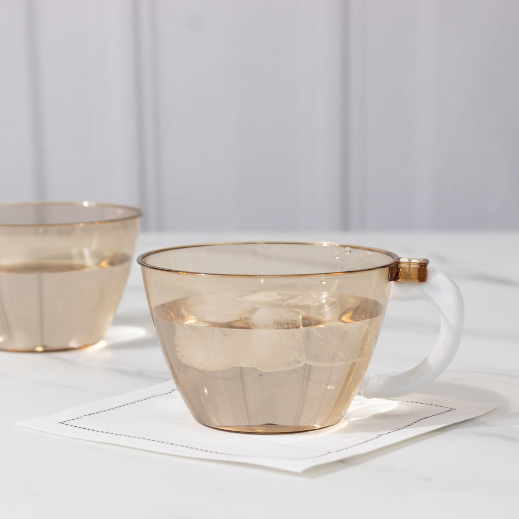 25 - Pack Disposable Plastic Coffee Cups with Handles - 6oz Amber Gold Hard Tea Mugs for Hot Beverages - Bell Racket Store