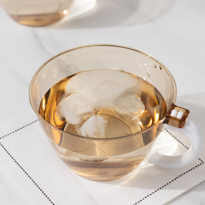 25 - Pack Disposable Plastic Coffee Cups with Handles - 6oz Amber Gold Hard Tea Mugs for Hot Beverages - Bell Racket Store