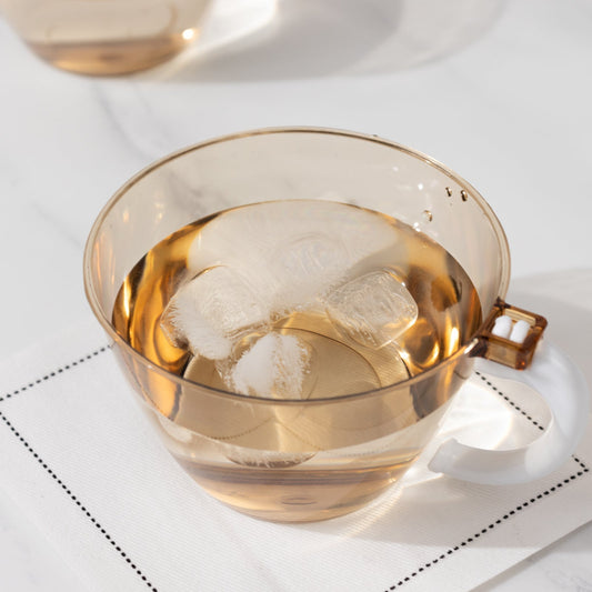 25 - Pack Disposable Plastic Coffee Cups with Handles - 6oz Amber Gold Hard Tea Mugs for Hot Beverages - Bell Racket Store