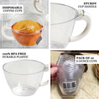 25 - Pack Disposable Plastic Coffee Cups with Handles - 6oz Transparent Blush Hard Tea Mugs for Hot Beverages - Bell Racket Store