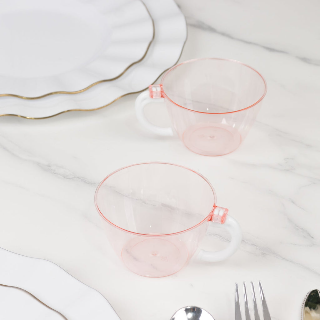 25 - Pack Disposable Plastic Coffee Cups with Handles - 6oz Transparent Blush Hard Tea Mugs for Hot Beverages - Bell Racket Store