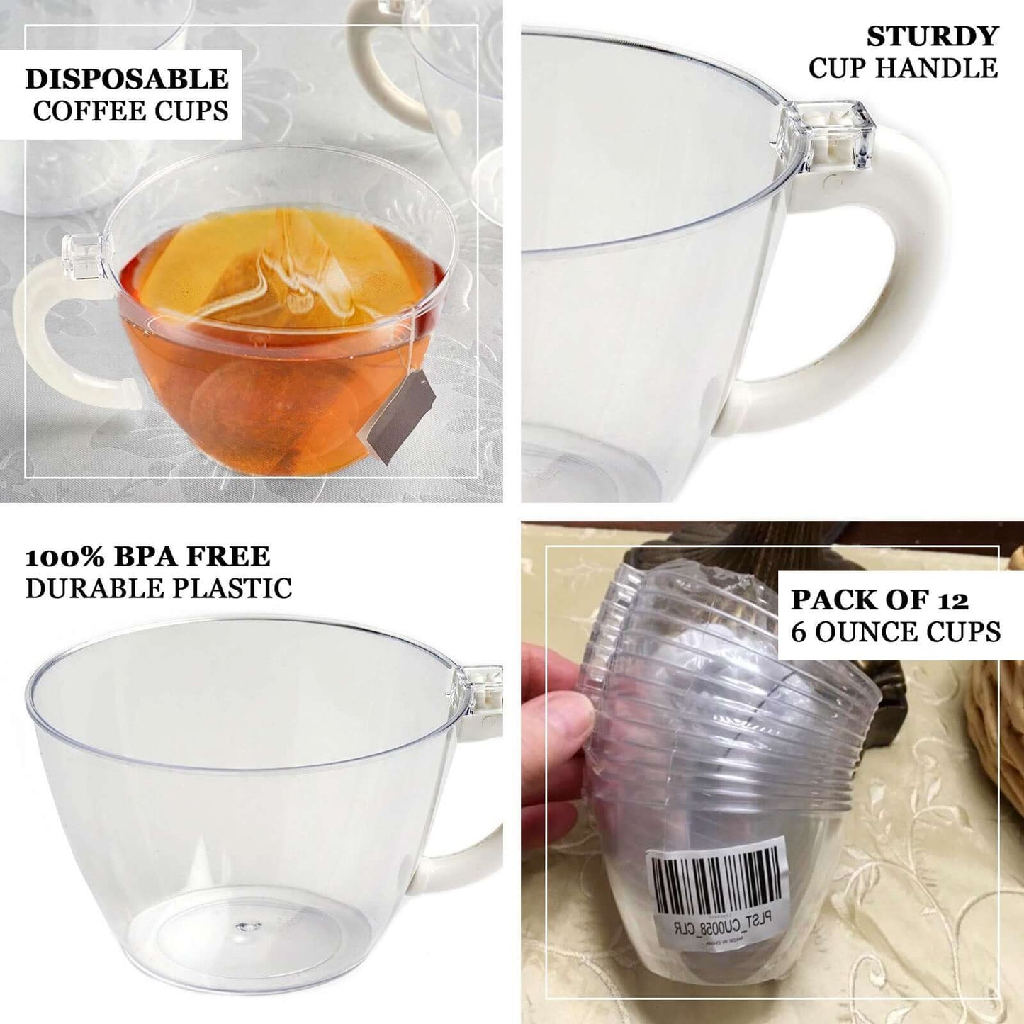 25 - Pack Disposable Plastic Coffee Cups with Handles - 6oz Transparent Dusty Blue Hard Tea Mugs for Hot Beverages - Bell Racket Store