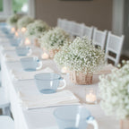 25 - Pack Disposable Plastic Coffee Cups with Handles - 6oz Transparent Dusty Blue Hard Tea Mugs for Hot Beverages - Bell Racket Store