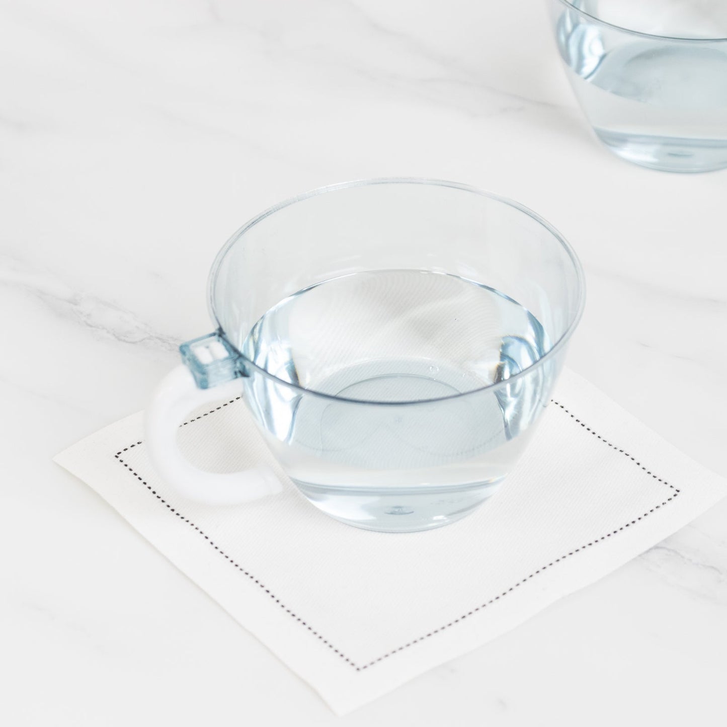 25 - Pack Disposable Plastic Coffee Cups with Handles - 6oz Transparent Dusty Blue Hard Tea Mugs for Hot Beverages - Bell Racket Store