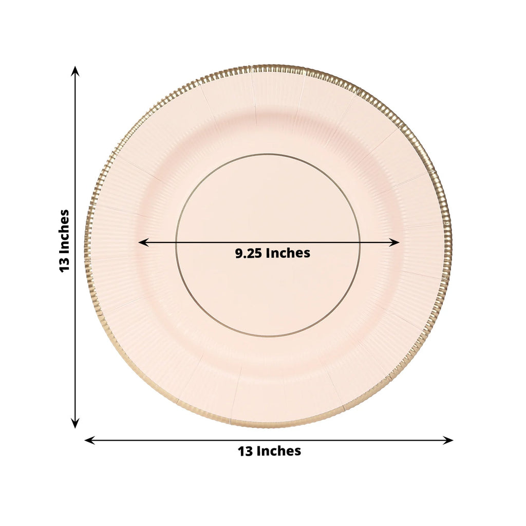 25 - Pack Disposable Round Charger Plates in Blush Sunray Design with Gold Rim - 350GSM Heavy Duty Paper Chargers 13" - Bell Racket Store