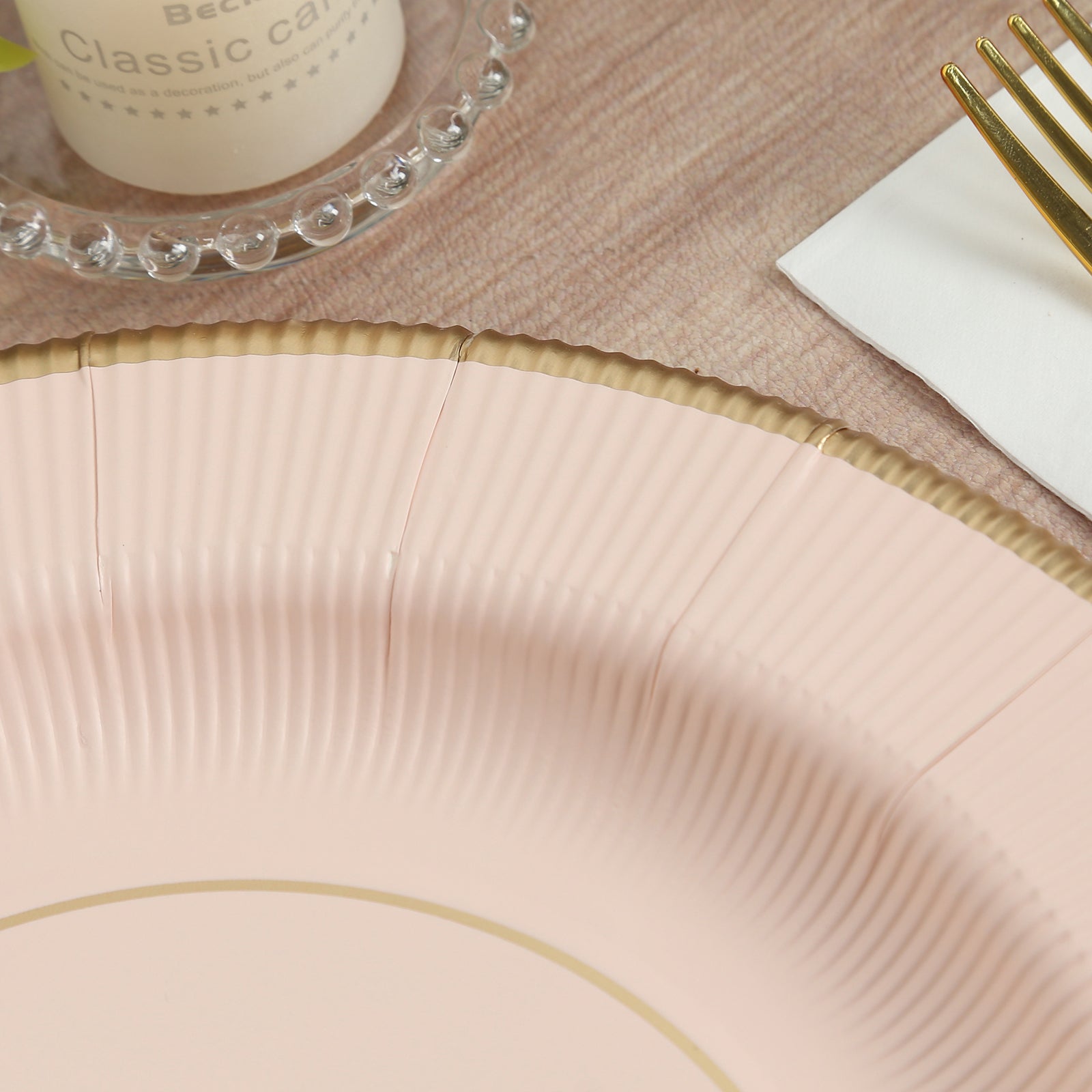 25 - Pack Disposable Round Charger Plates in Blush Sunray Design with Gold Rim - 350GSM Heavy Duty Paper Chargers 13" - Bell Racket Store