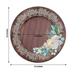 25 - Pack Disposable Round Charger Plates in Brown Rustic Wood Print with Floral Lace Rim - Durable Paper Chargers for Rustic Themes & Outdoor Events 13" - Bell Racket Store