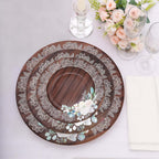 25 - Pack Disposable Round Charger Plates in Brown Rustic Wood Print with Floral Lace Rim - Durable Paper Chargers for Rustic Themes & Outdoor Events 13" - Bell Racket Store