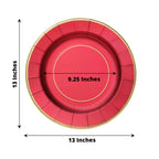 25 - Pack Disposable Round Charger Plates in Burgundy Sunray Design with Gold Rim - 350GSM Heavy Duty Paper Chargers 13" - Bell Racket Store