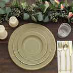 25 - Pack Disposable Round Charger Plates in Khaki Sunray Design with Gold Rim - 350GSM Heavy Duty Paper Chargers 13" - Bell Racket Store