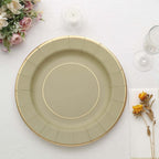 25 - Pack Disposable Round Charger Plates in Khaki Sunray Design with Gold Rim - 350GSM Heavy Duty Paper Chargers 13" - Bell Racket Store