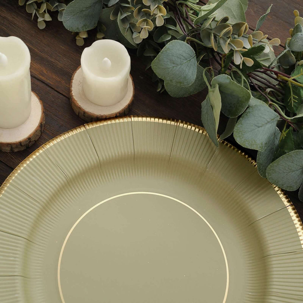 25 - Pack Disposable Round Charger Plates in Khaki Sunray Design with Gold Rim - 350GSM Heavy Duty Paper Chargers 13" - Bell Racket Store