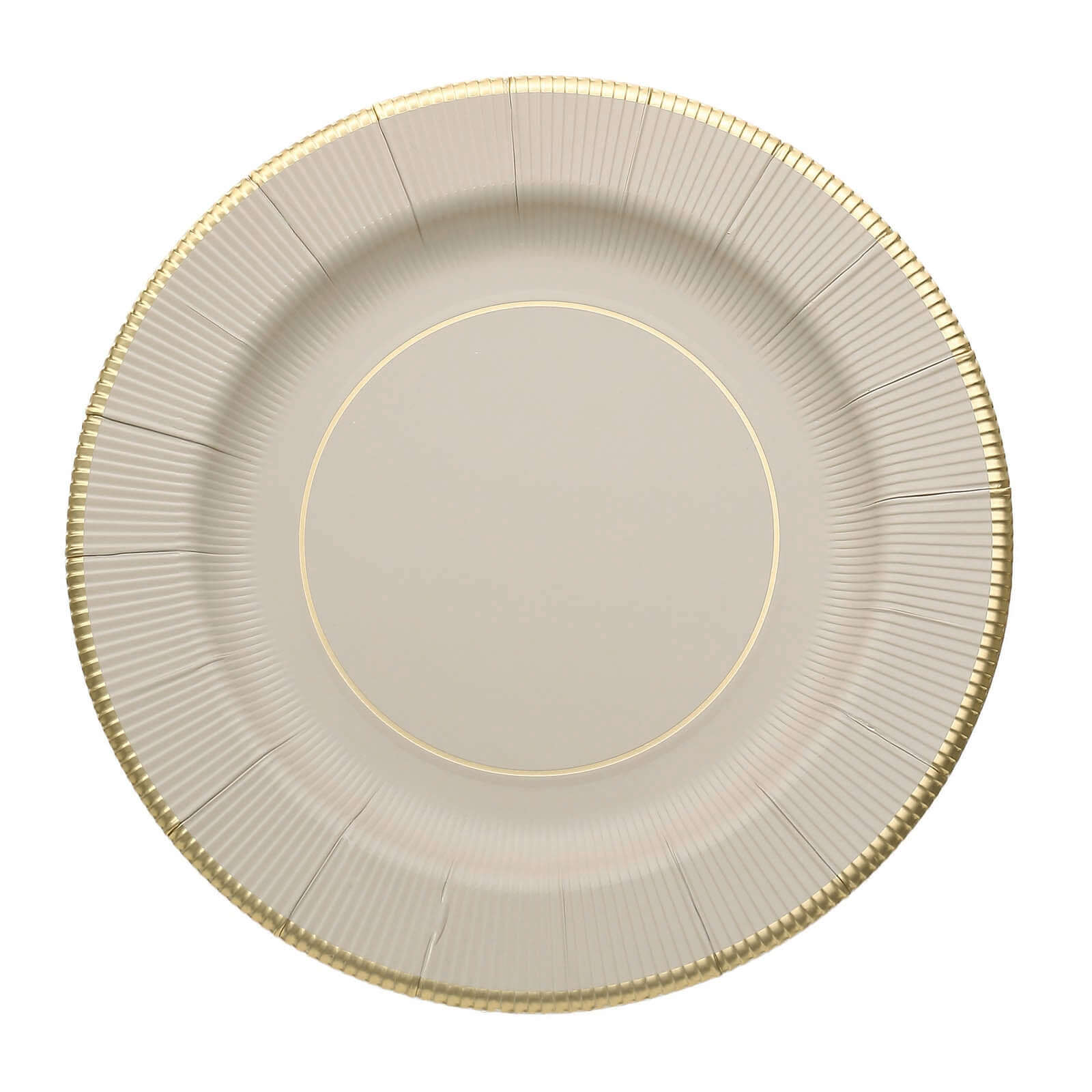 25 - Pack Disposable Round Charger Plates in Taupe Sunray Design with Gold Rim - 350GSM Heavy Duty Paper Chargers 13" - Bell Racket Store