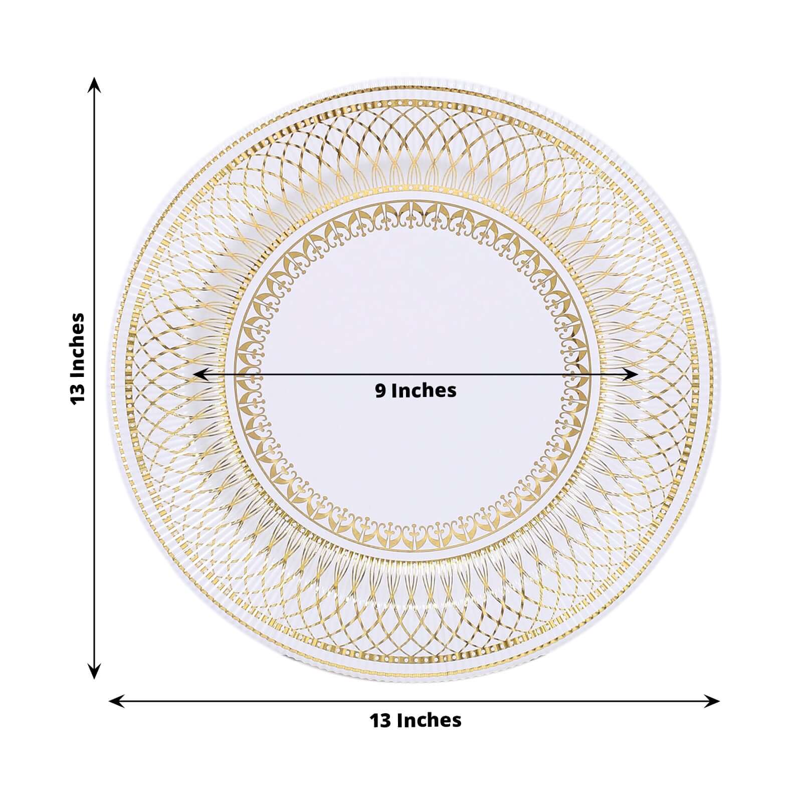 25 - Pack Disposable Round Charger Plates in White/Gold Vintage Style - 350GSM Durable Paper Chargers for Events 13" - Bell Racket Store