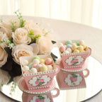 25 Pack Dusty Rose Mini Teacup and Saucer Party Favor Boxes with Rose Floral Print, Tea Time Candy Boxes - 4"x3" - Bell Racket Store