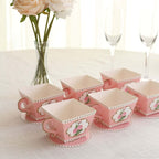 25 Pack Dusty Rose Mini Teacup and Saucer Party Favor Boxes with Rose Floral Print, Tea Time Candy Boxes - 4"x3" - Bell Racket Store