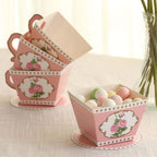 25 Pack Dusty Rose Mini Teacup and Saucer Party Favor Boxes with Rose Floral Print, Tea Time Candy Boxes - 4"x3" - Bell Racket Store