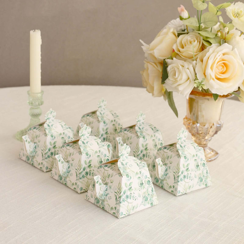 25 Pack Eucalyptus Greenery Mini Teapot Party Favor Boxes, Tea Time Gift Boxes - 5"x4" - Bell Racket Store