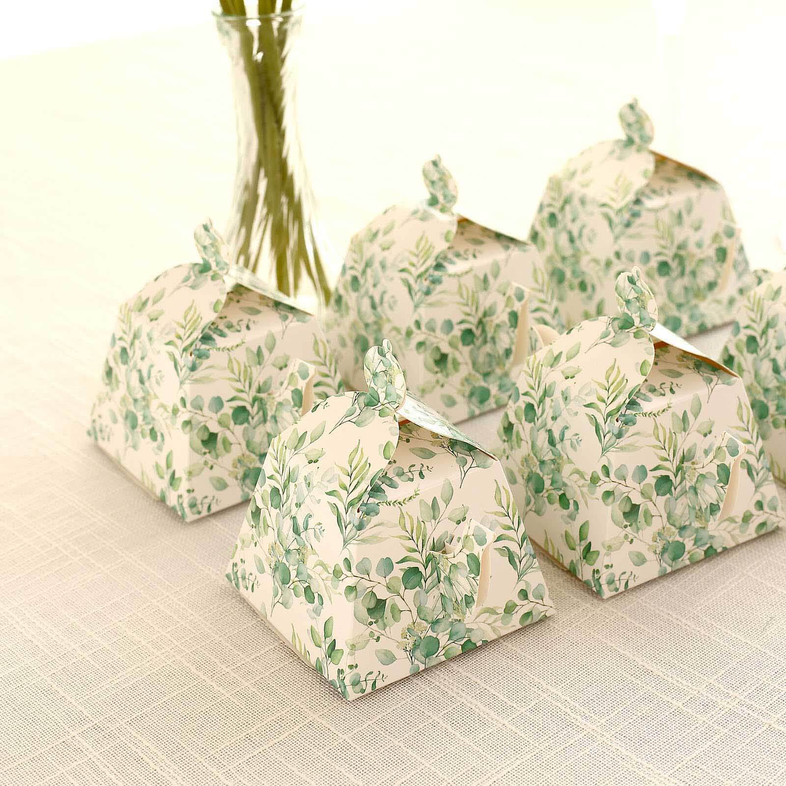 25 Pack Eucalyptus Greenery Mini Teapot Party Favor Boxes, Tea Time Gift Boxes - 5"x4" - Bell Racket Store
