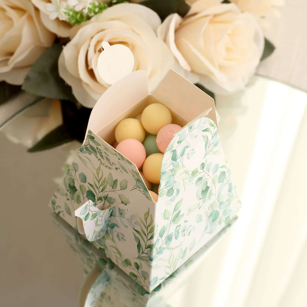 25 Pack Eucalyptus Greenery Mini Teapot Party Favor Boxes, Tea Time Gift Boxes - 5"x4" - Bell Racket Store