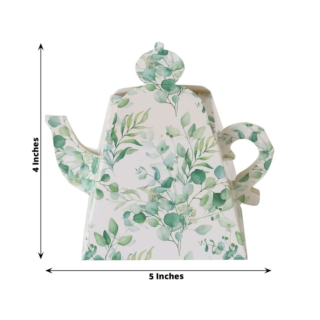 25 Pack Eucalyptus Greenery Mini Teapot Party Favor Boxes, Tea Time Gift Boxes - 5"x4" - Bell Racket Store