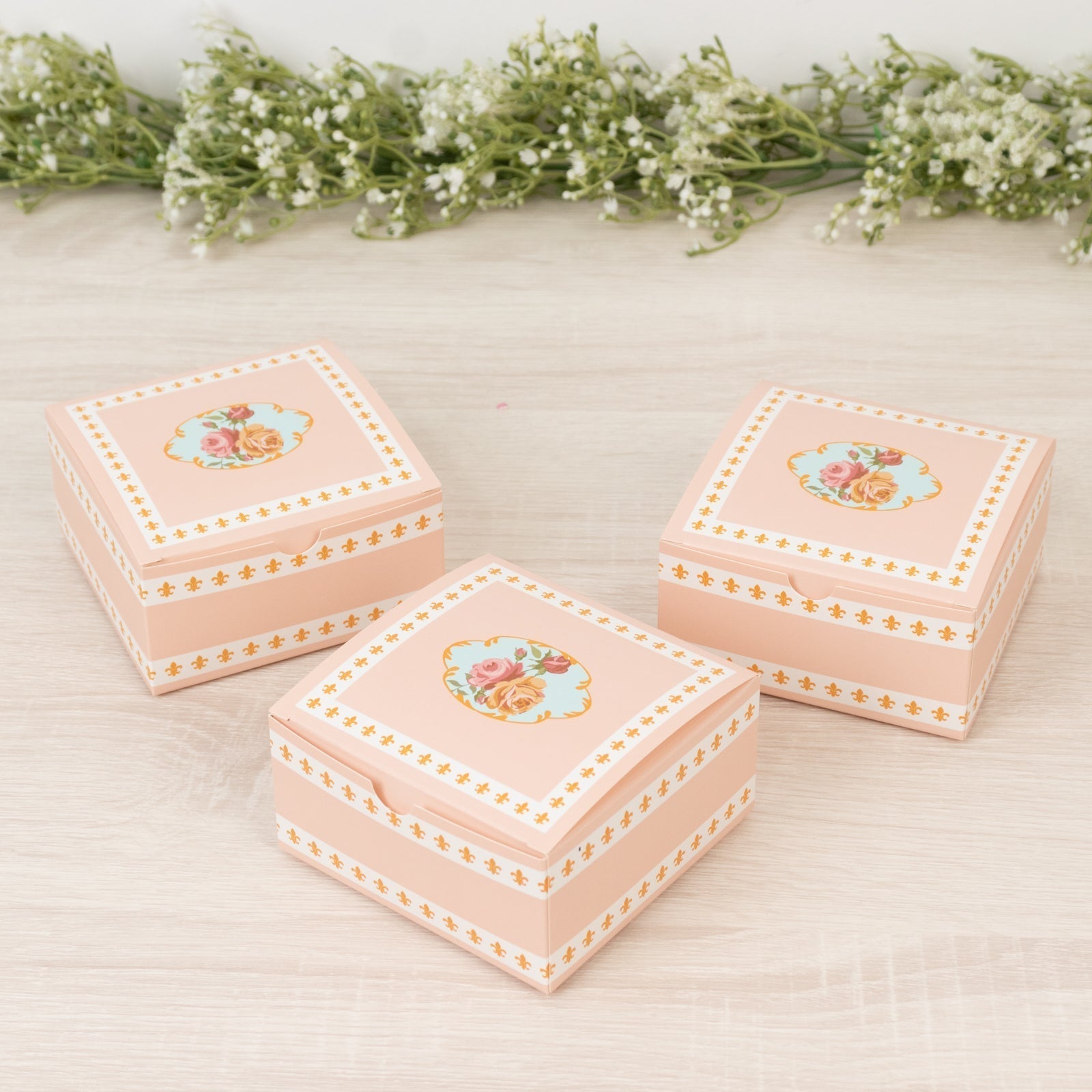 25 - Pack Gift Boxes Vintage Rose Floral â€“ Dusty Rose Cardstock Favor Boxes for Cookies, Candies, and Mini Keepsakes - 4"x4"x2" - Bell Racket Store