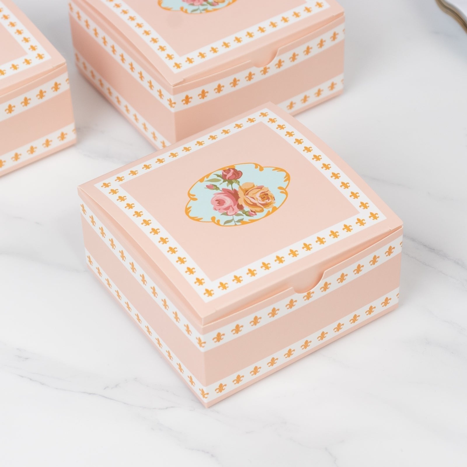 25 - Pack Gift Boxes Vintage Rose Floral â€“ Dusty Rose Cardstock Favor Boxes for Cookies, Candies, and Mini Keepsakes - 4"x4"x2" - Bell Racket Store
