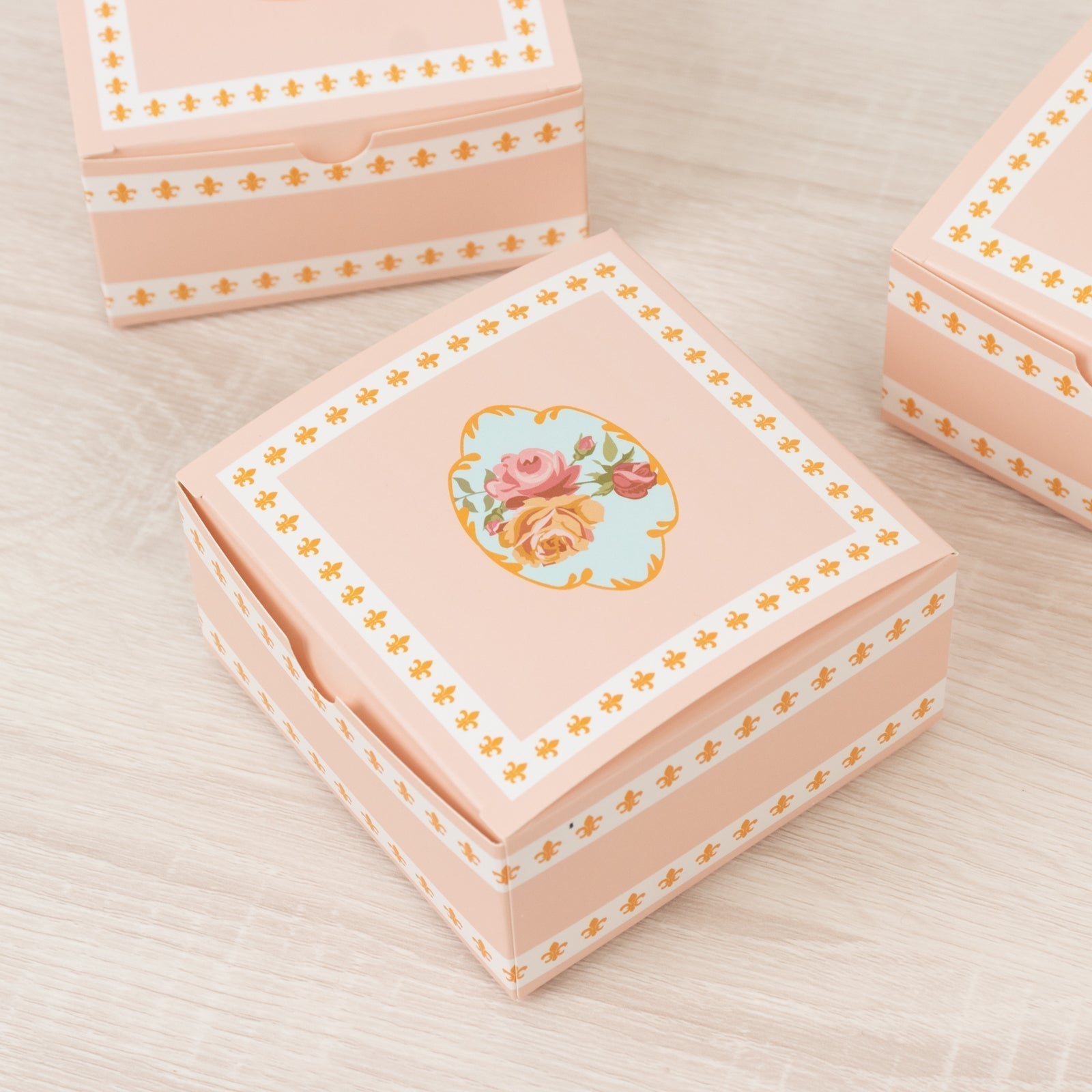 25 - Pack Gift Boxes Vintage Rose Floral â€“ Dusty Rose Cardstock Favor Boxes for Cookies, Candies, and Mini Keepsakes - 4"x4"x2" - Bell Racket Store