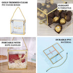 25 Pack Gold Trimmed Clear PVC Gift Boxes with Rope Handles and Thank You Print, Transparent Portable Candy Favor Boxes - 5.5"x5.5" - Bell Racket Store