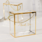 25 Pack Gold Trimmed Clear PVC Gift Boxes with Rope Handles and Thank You Print, Transparent Portable Candy Favor Boxes - 5.5"x5.5" - Bell Racket Store