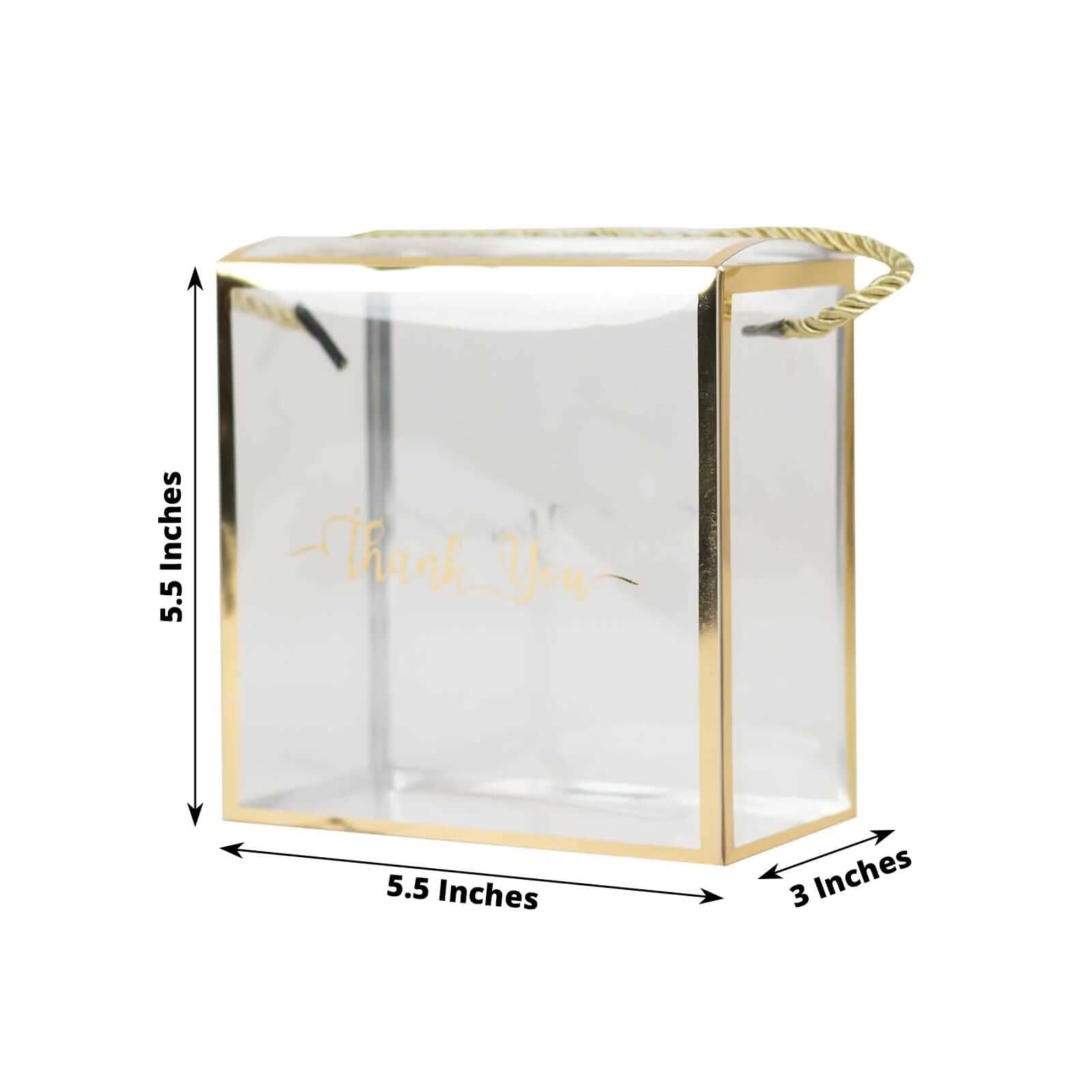25 Pack Gold Trimmed Clear PVC Gift Boxes with Rope Handles and Thank You Print, Transparent Portable Candy Favor Boxes - 5.5"x5.5" - Bell Racket Store