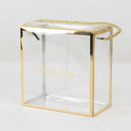 25 Pack Gold Trimmed Clear PVC Gift Boxes with Rope Handles and Thank You Print, Transparent Portable Candy Favor Boxes - 5.5"x5.5" - Bell Racket Store