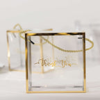 25 Pack Gold Trimmed Clear PVC Gift Boxes with Rope Handles and Thank You Print, Transparent Portable Candy Favor Boxes - 5.5"x5.5" - Bell Racket Store