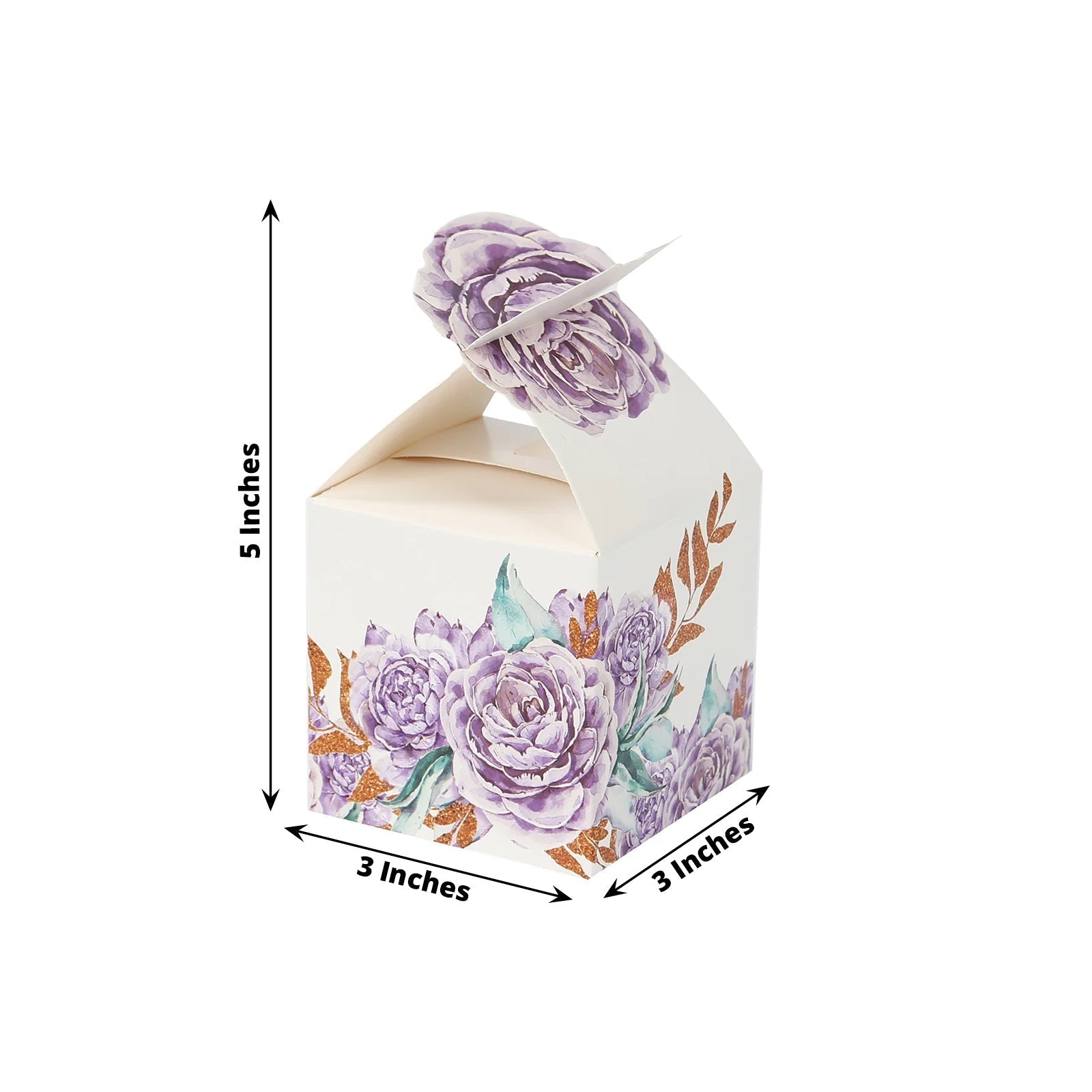 25 Pack Lavender Peony Floral Top Candy Gift Boxes, Lilac Cardstock Paper Party Favor Boxes - 3"x3"x5" - Bell Racket Store