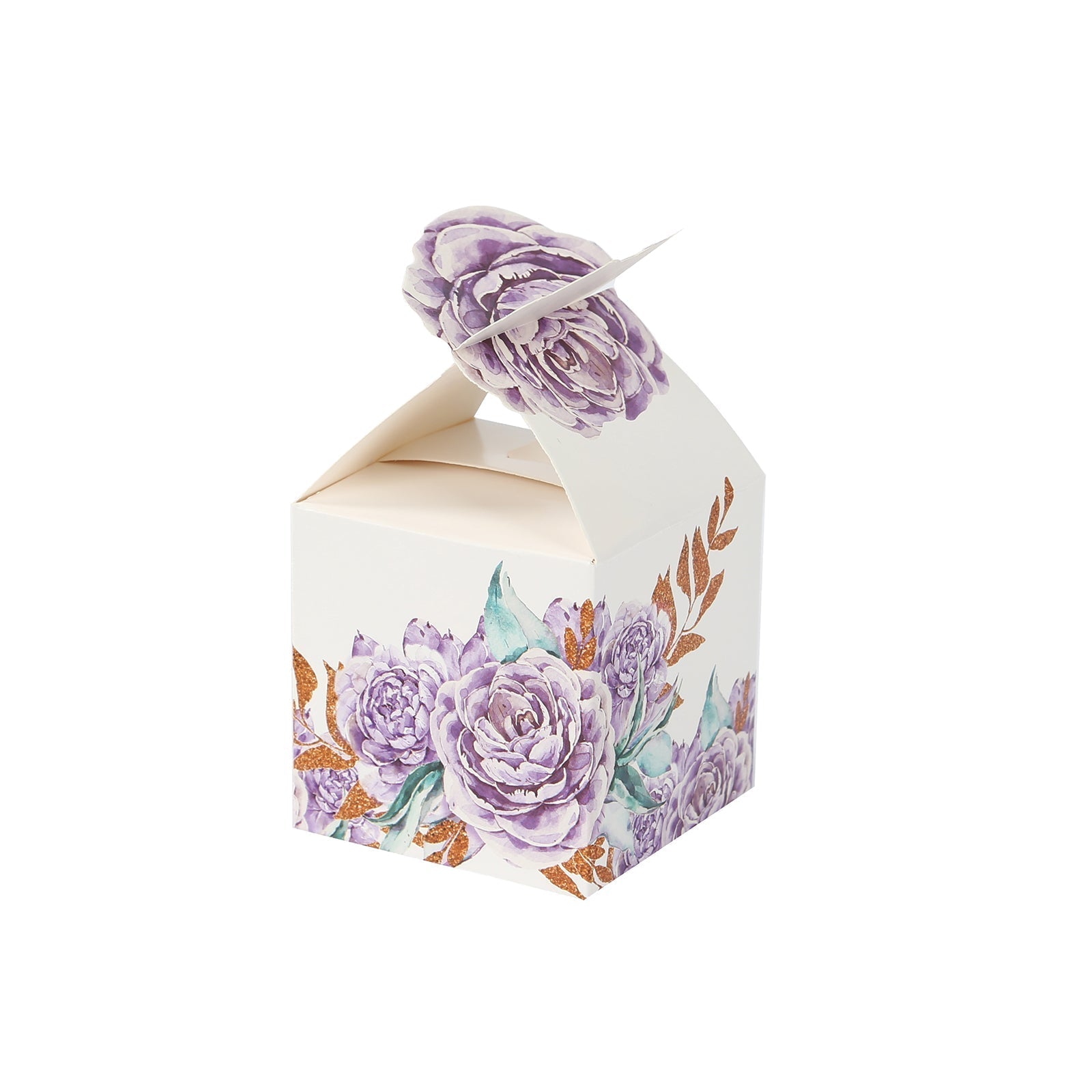 25 Pack Lavender Peony Floral Top Candy Gift Boxes, Lilac Cardstock Paper Party Favor Boxes - 3"x3"x5" - Bell Racket Store