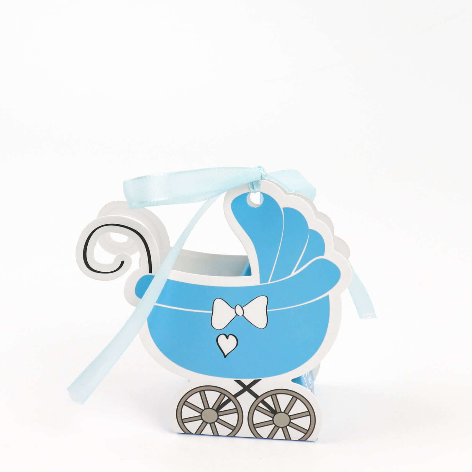 25 Pack Light Blue Baby Paper Stroller Party Favor Gift Boxes, Cardstock Carriage Candy Boxes with Ribbon Ties - 4.5"x2"x4" - Bell Racket Store