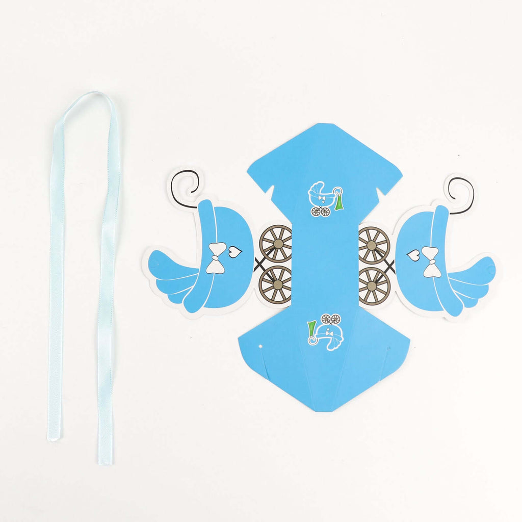 25 Pack Light Blue Baby Paper Stroller Party Favor Gift Boxes, Cardstock Carriage Candy Boxes with Ribbon Ties - 4.5"x2"x4" - Bell Racket Store