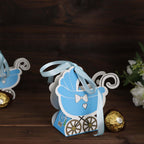 25 Pack Light Blue Baby Paper Stroller Party Favor Gift Boxes, Cardstock Carriage Candy Boxes with Ribbon Ties - 4.5"x2"x4" - Bell Racket Store