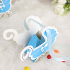 25 Pack Light Blue Baby Paper Stroller Party Favor Gift Boxes, Cardstock Carriage Candy Boxes with Ribbon Ties - 4.5"x2"x4" - Bell Racket Store
