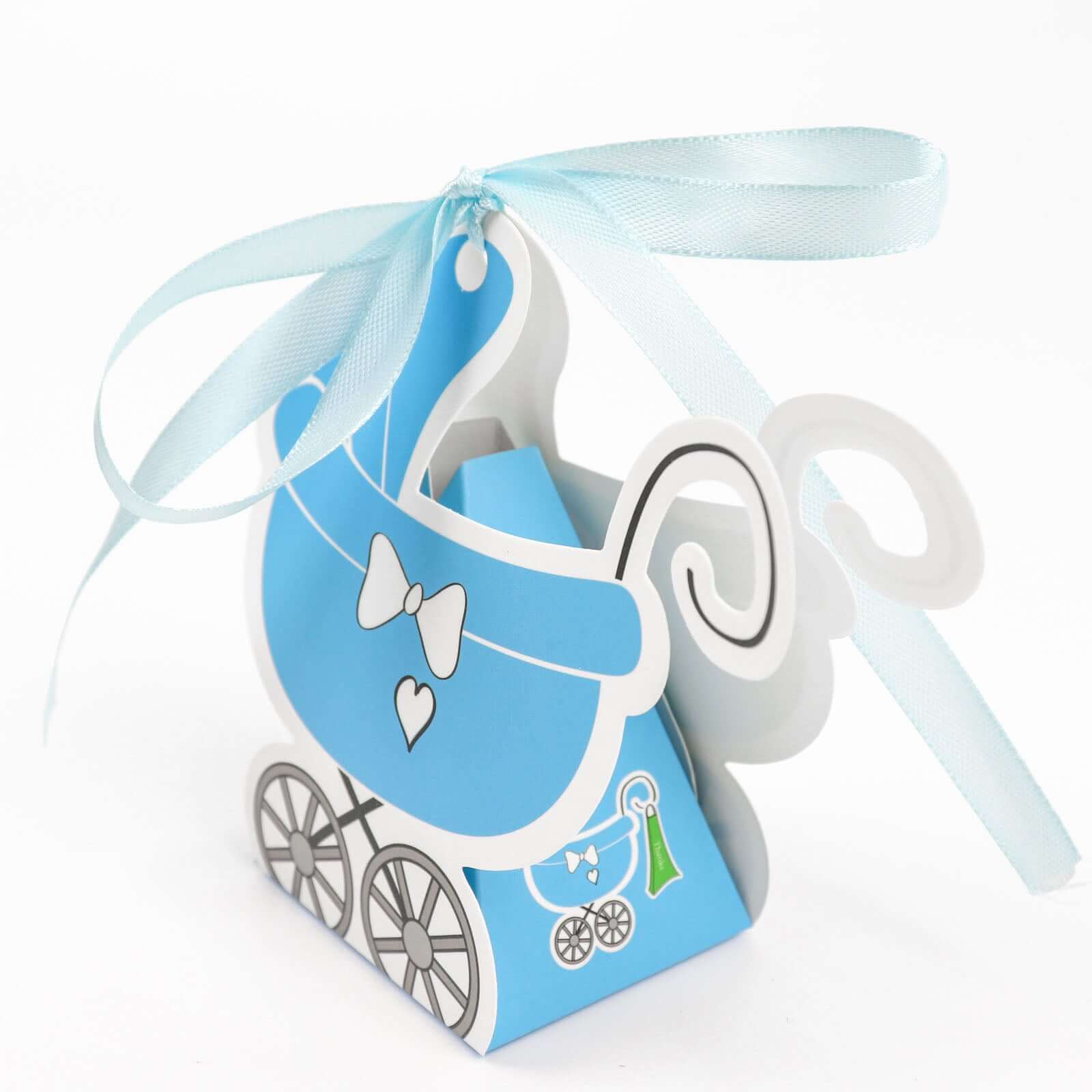 25 Pack Light Blue Baby Paper Stroller Party Favor Gift Boxes, Cardstock Carriage Candy Boxes with Ribbon Ties - 4.5"x2"x4" - Bell Racket Store
