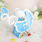 25 Pack Light Blue Baby Paper Stroller Party Favor Gift Boxes, Cardstock Carriage Candy Boxes with Ribbon Ties - 4.5"x2"x4" - Bell Racket Store