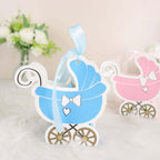 25 Pack Light Blue Baby Paper Stroller Party Favor Gift Boxes, Cardstock Carriage Candy Boxes with Ribbon Ties - 4.5"x2"x4" - Bell Racket Store