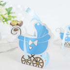 25 Pack Light Blue Baby Paper Stroller Party Favor Gift Boxes, Cardstock Carriage Candy Boxes with Ribbon Ties - 4.5"x2"x4" - Bell Racket Store