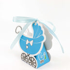 25 Pack Light Blue Baby Paper Stroller Party Favor Gift Boxes, Cardstock Carriage Candy Boxes with Ribbon Ties - 4.5"x2"x4" - Bell Racket Store