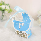 25 Pack Light Blue Baby Paper Stroller Party Favor Gift Boxes, Cardstock Carriage Candy Boxes with Ribbon Ties - 4.5"x2"x4" - Bell Racket Store