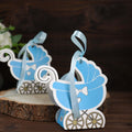 25 Pack Light Blue Baby Paper Stroller Party Favor Gift Boxes, Cardstock Carriage Candy Boxes with Ribbon Ties - 4.5"x2"x4" - Bell Racket Store